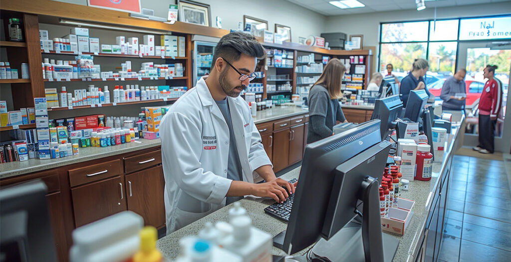 farmaceutico fazendo a gestão financeira em uma farmácia