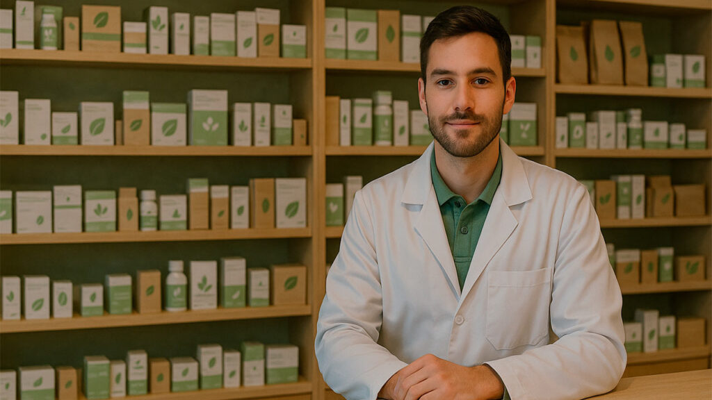 sustentabilidade na farmácia farmacêutico vendendo medicamento